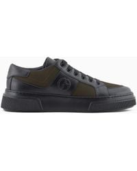 Giorgio Armani - Leather And Fabric Sneakers - Lyst