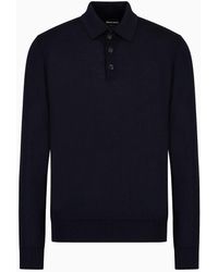 Giorgio Armani - Long-sleeved Polo Shirt In Virgin Wool - Lyst