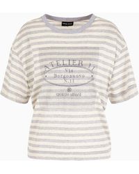 Giorgio Armani - Atelier 11 T-shirt Aus Baumwoll- Und Leinenjersey Mit Streifen - Lyst