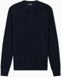 Giorgio Armani - Virgin Wool Crew Neck Sweater With Ribbed Trims - Lyst