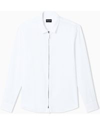 Giorgio Armani - Zipped, Cotton-Seersucker Shirt - Lyst