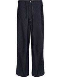 Giorgio Armani - Denim Collection Oversized Trousers In Cotton And Silk Denim - Lyst