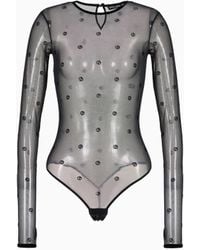 Giorgio Armani - Body A Maniche Lunghe Con Logo Ga All-Over - Lyst