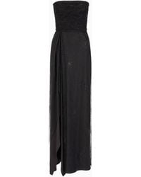 Giorgio Armani - Silk Blend Long Bustier Dress With Rhinestone Embroidery - Lyst