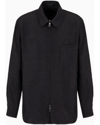 Giorgio Armani - Viscose And Linen Canvas Shirt Jacket With Zip - Lyst