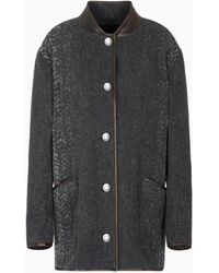 Giorgio Armani - Chevron Bouclé Wool And Leather Pea Coat - Lyst