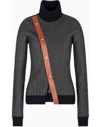 Giorgio Armani - Jersey De Cuello Alto En Tejido Jacquard De Lana Y Cachemir Con Detalle De Piel - Lyst