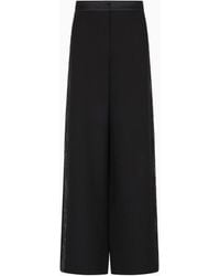 Giorgio Armani - Wide-Leg Silk Trousers With Rhinestone Details - Lyst