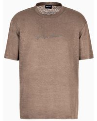 Giorgio Armani - T-shirt À Col Ras-du-cou En Jersey De Lin Avec Logo Signature - Lyst