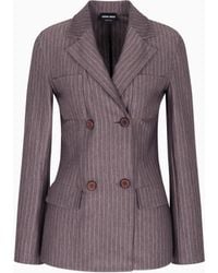 Giorgio Armani - Pinstriped Cashmere Jersey And Silk Double-Breasted Jacket - Lyst