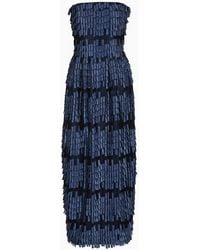 Giorgio Armani - Long Bustier Dress In A Viscose Blend With Fringe-effect Embroidery - Lyst