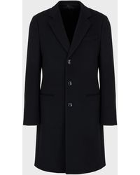 Giorgio Armani Single-breasted Coat In Virgin Wool And Cashmere - Blue
