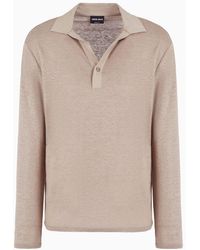 Giorgio Armani - Long-sleeved Polo Shirt In Pure Linen Jersey - Lyst