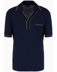 Giorgio Armani - Short-sleeved Ribbed Polo Shirt In Viscose And Wool - Lyst