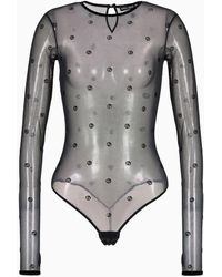 Giorgio Armani - Long-sleeved Bodysuit With All-over Ga Logo - Lyst