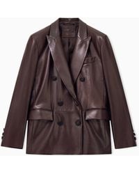 Giorgio Armani - Doppelreihiger Blazer Aus Nappaleder Mit Seidenfutter - Lyst