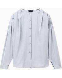 Giorgio Armani - Blouse Triple Silk Georgette Collarless With Pleats - Lyst