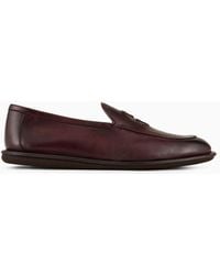 Giorgio Armani - Antique-leather Loafers With Embroidered Logo - Lyst