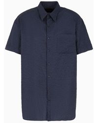 Giorgio Armani - Short-sleeved Cotton And Silk Seersucker Oversized Shirt - Lyst