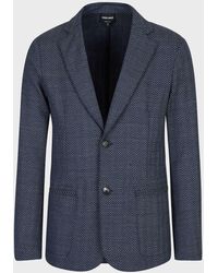 Giorgio Armani Single-breasted Stretch Wool Jacquard Jacket - Blue
