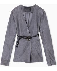 Giorgio Armani - Suede-Lambskin Shirt Jacket With Chevron Print - Lyst