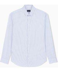 Giorgio Armani - Regular Fit Striped Cotton Shirt With A Small Point Collar - Lyst