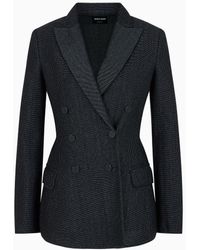 Giorgio Armani - Double-breasted Jacket In A Jacquard Linen-blend Jersey - Lyst