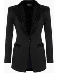 Giorgio Armani - Single-breasted Jacket In Double Jersey And Velvet With Embroidery - Lyst
