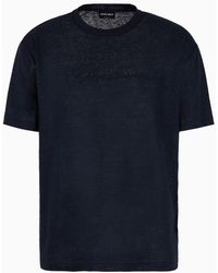 Giorgio Armani - Linen Jersey Crew-neck T-shirt With Signature Logo - Lyst