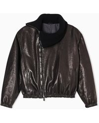 Giorgio Armani - Nappa Leather Bomber Jacket With Wool Collar - Lyst