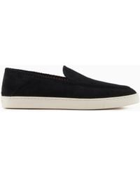 Giorgio Armani - Suede Slip On With Threading And Rubber Sole - Lyst
