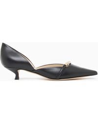 Giorgio Armani - Pointed Toe Leather Pumps With Strap And Low Heel - Lyst