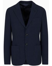 Giorgio Armani - Upton Line Single-breasted Jacket In A Viscose-blend Seersucker - Lyst