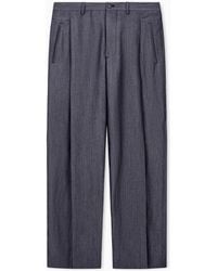Giorgio Armani - Single-Pleat, Denim-Effect Virgin Wool And Abaca And Silk Trousers - Lyst
