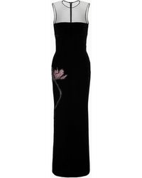 Giorgio Armani - Long Velvet Dress With Floral Embroidery - Lyst