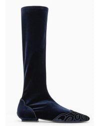 Giorgio Armani - Tall Velvet Boots With Embroidered Toe Detail - Lyst