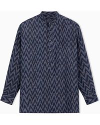 Giorgio Armani - Chevron-Print Viscose And Silk Polo Shirt - Lyst