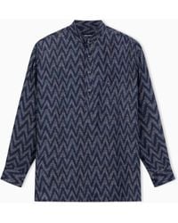 Giorgio Armani - Chevron-Print Viscose And Silk Polo Shirt - Lyst