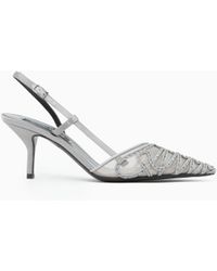 Giorgio Armani - Decollete Shoe Leather And Mesh With Satin And Rhinestones - Lyst