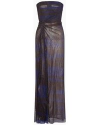 Giorgio Armani - Printed Bodice Long Dress With All-over Decorative Crystals - Lyst