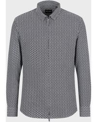 Giorgio Armani Cotton Jersey And Jacquard Nylon Zip-up Shirt - Grey