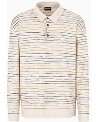 Giorgio Armani - Long-sleeved Polo Shirt In Linen, Cotton And Viscose Jersey Jacquard - Lyst