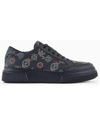 Giorgio Armani - Leather Sneakers With All-over Logo - Lyst