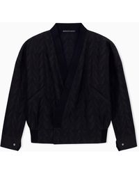 Giorgio Armani - Linen Blend Blouson With Chevron Embroidery - Lyst