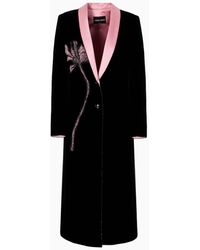 Giorgio Armani - Single-breasted Velvet Coat With Floral Embroidery - Lyst