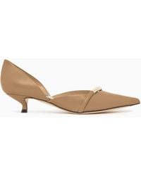 Giorgio Armani - Pointed Toe Leather Pumps With Strap And Low Heel - Lyst