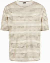Giorgio Armani - Camiseta De Cuello Redondo En Lino Con Estampado A Rayas Irregulares - Lyst