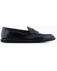 Giorgio Armani - Antique-leather Loafers With Embroidered Logo - Lyst