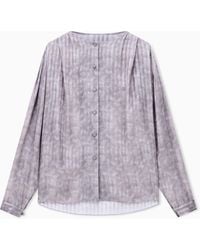 Giorgio Armani - Blouse Collarless Printed Silk Shoulder Pleats Wide Stripes - Lyst