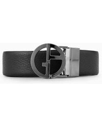 Giorgio Armani - Two-toned Reversible Belt In Smooth Pebbled Leather - Lyst